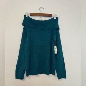 NEW Anthropologie Off-Shoulder Teal Women's Sweater size small